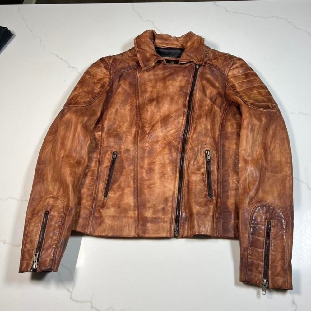 Women's vintage SCULLY‎ brown Leather Moto Jacket Biker Indie XXL